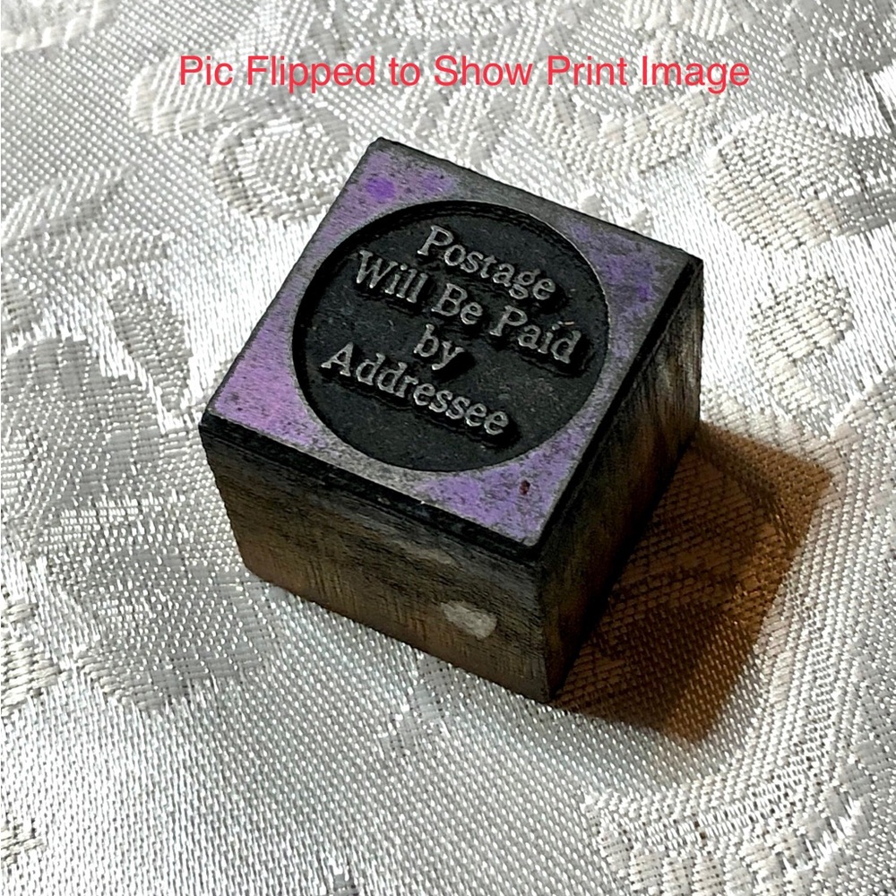 Antique Wooden Print Block USPS Postage Will be Paid by Addressee